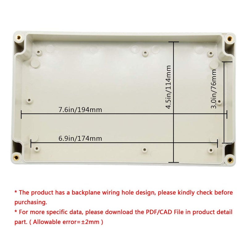 LeMotech Waterproof Dustproof IP65 ABS Plastic Junction Box Universal Electric Project Enclosure Pale Gray 7.9 x 4.7 x 2.2 inch (200 x 120 x 56 mm) - Image 5